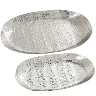 Set 2 Centros Mesa Aluminio Plateado 34x20x2,5+42x26x3cm