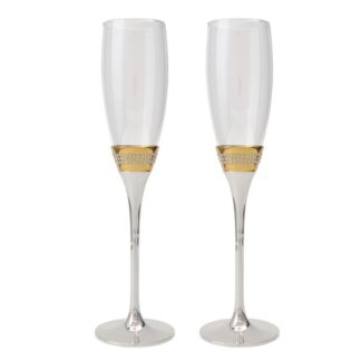 Set 2 Copas Cava C/pie Metal Plata/oro Y Cristales Ø7x26,5cm