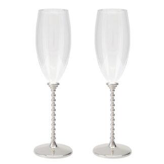 Set 2 Copas Cava C/pie Metal Plateado Ø7x24,5cm