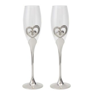 Set 2 Copas Cava C/pie Metal Plateado Corazón Ø7x26,5cm