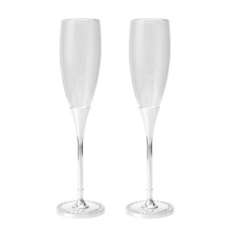 Set 2 Copas Cava C/pie Metal Plateado Y Cristales Ø7x26,5cm