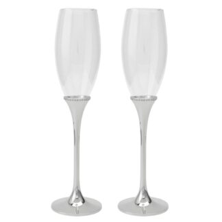 Set 2 Copas Cava C/pie Metal Plateado Y Cristales Ø7x26,5cm