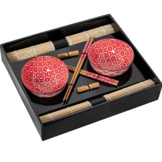 Set 2 Cuencos Porcelana C/palillos Bambú+ Salvamanteles Bamb Cuenco:ø12x6cm Palillos:23cm