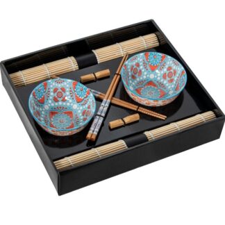 Set 2 Cuencos Porcelana C/palillos Bambú+ Salvamanteles Bamb Cuenco:ø12x6cm Palillos:23cm