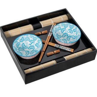 Set 2 Cuencos Porcelana C/palillos Bambú+ Salvamanteles Bamb Cuenco:ø12x6cm Palillos:23cm