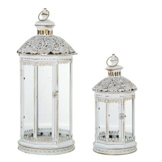 Set 2 Faroles Metal Blanco/oro Ø27x67+ø22x45cm