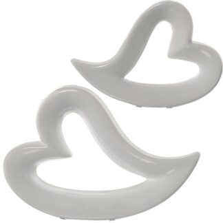 Set 2 Figuras Corazón Cerámica Blanco 35x7x24,5 + 27x4,5x19cm