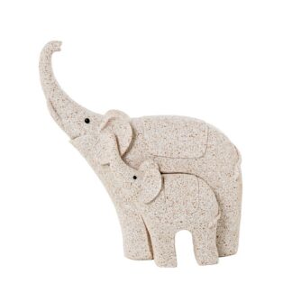 Set 2 Figuras Resina Elefantes Beige Arena 12x5,5x14cm