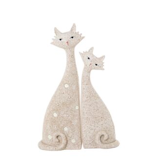Set 2 Figuras Resina Gatos Beige Arena 17x7,5x25,5cm