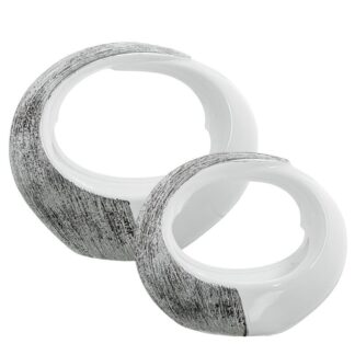 Set 2 Jarrones Aro Cerámica Blanco Brillo/plata 32x14x29+28x13x25cm