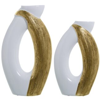 Set 2 Jarrones Blanco/oro 27x9x47+24x9x40cm