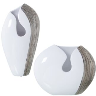 Set 2 Jarrones Blanco/plata 23x12x38+34x13x28cm
