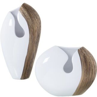 Set 2 Jarrones Cerámica Blanco Brillo/oro 23x12x35+34x13x28cm