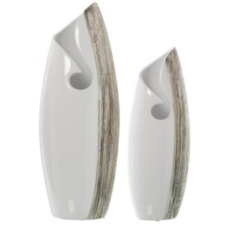 Set 2 Jarrones Cerámica Blanco/plateado 19x15x50+15x12x40cm