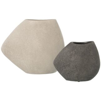 Set 2 Jarrones Cerámica Gris Y Blanco, Gris-pqño, Blanco-gde 22x13x20cm+34x16x29cm