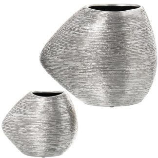 Set 2 Jarrones Cerámica Plata 34x17x29 + 22x11,5x19cm