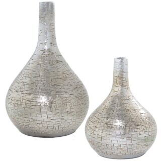 Set 2 Jarrones Cerámica Plateado Ø20x32+ø24x42cm