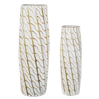 Set 2 Jarrones Metal Blanco/oro Ø31,5x89+ø22,5x69cm