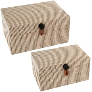 Set 2 Joyeros Ratán Beige/café Madera Dm " L:28x19x14
s:24x15x12"