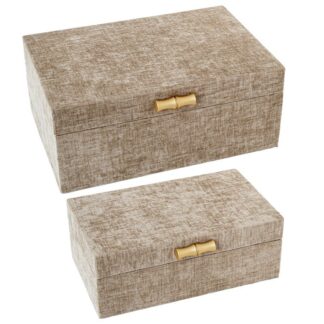 Set 2 Joyeros Terciopelo Color Gris Topo Madera Dm 30x20x12+25x15x9cm