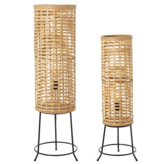 Set 2 Lámparas De Pie Bambú Natural/metal 1xe27 Max.60w No I Ø30x98cm+ø27x80cm