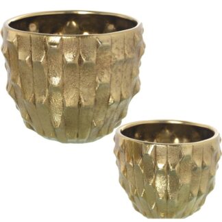 Set 2 Maceteros Cerámica Oro Ø28x23+ø21x18cm