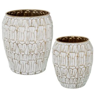 Set 2 Maceteros Metal Blanco/oro Ø45x51+ø36x41cm
