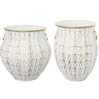 Set 2 Maceteros Metal Blanco/oro Ø56,5x56+ø38,5x49,5cm