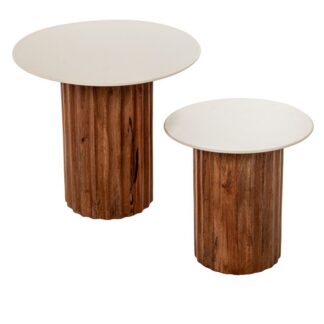 Set 2 Mesas Auxiliares Base Madera Sobre Ceramica 50x50x40 / 40x40x45 Cm.
