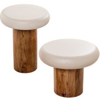 Set 2 Mesas Auxiliares Base Madera Sobre Ceramica 50x50x40 / 40x40x50 Cm.