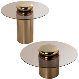 Set 2 Mesas Auxiliares Base Niquel Sobre Cristal +85197 80x80x35+60x60x45cm