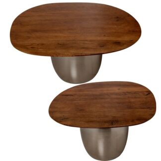 Set 2 Mesas Auxiliares Base Niquel Sobre Marmol +85195 80x70x38+60x55x34cm