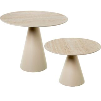 Set 2 Mesas Auxiliares Cerámica Blanca+dm C/base Hierro Ø60x47+ø50x34cm