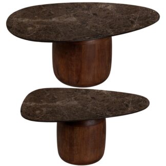 Set 2 Mesas Auxiliares Cerámica C/base Madera Mango +85022 90x56x37+75x50x35cm