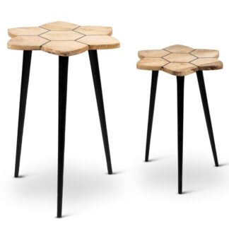 Set 2 Mesas Auxiliares Madera/metal 40x40x55cm+35x35x50cm