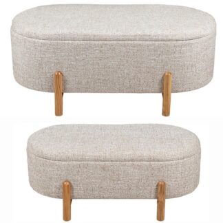 Set 2 Pufs Lino Beige C/patas Pino, Armazón Madera Dm 110x58,5x45+90x48,5x37cm