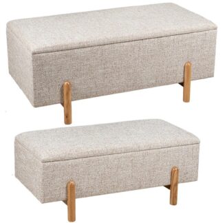 Set 2 Puf Poliester Beige Madera 110x58,5x45+90x48,5x37cm