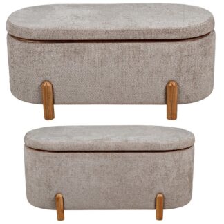 Set 2 Puf Poliester Beige Madera 110x51x50+90x42x40cm
