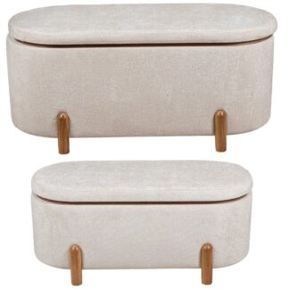 Set 2 Pufs Lino Beige C/patas Pino, Armazón Madera Dm 110x51x50+90x42x40cm