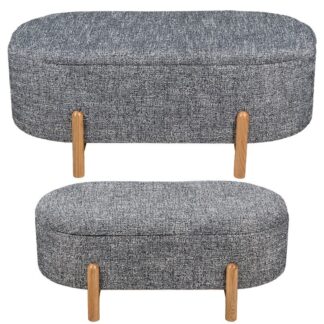 Set 2 Pufs Lino Gris C/patas Pino, Armazón Madera Dm 110x58,5x45+90x48,5x37cm
