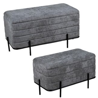 Set 2 Pufs Lino Gris C/patas Hierro, Armazón Madera Dm 94x50x47+74x42x40cm
