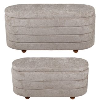 Set 2 Pufs Lino Marrón Topo C/patas Pino, Armazón Madera Dm 110x48x49+90x38x41cm