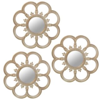 Set 3 Adornos Pared Melamina Blanca C/espejo Ø25cm Int:ø9cm