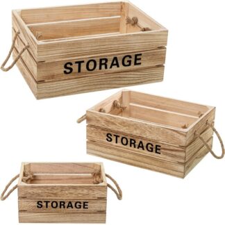 Set 3 Cajas Almacenamiento Madera Paulownia Natural 35x25x15+29x21x13+23x17x11cm
