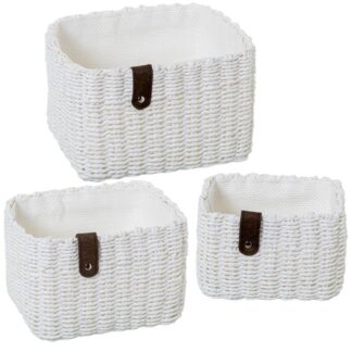 Set 3 Cestas Almacenamiento Tela Blanca 31x25x19+28x21x17+23x17x15cm