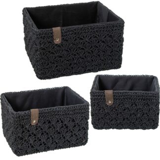 Set 3 Cestas Almacenamiento Tela Negra 31x25x19+28x21x17+23x17x15cm