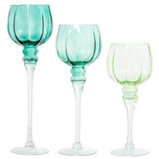 Set 3 Copas Cristal Decorativo Azul/verde/transparente Ø13x30+ø13x35+ø13x40cm