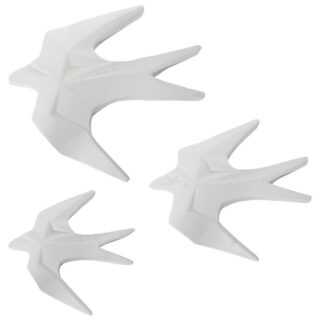 Set 3 Figuras Pared Golondrinas Ceramica Blanco Mate 24x4x24+28x4x31+34x4x37cm