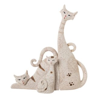 Set 3 Figuras Resina Gatos Beige/arena 18,5x6,5x20,5cm