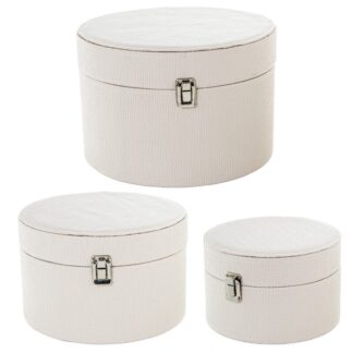Set 3 Joyeros Pu Blanco Hueso Madera Dm Ø30x19+ø25x15,5+ø20x12,5cm